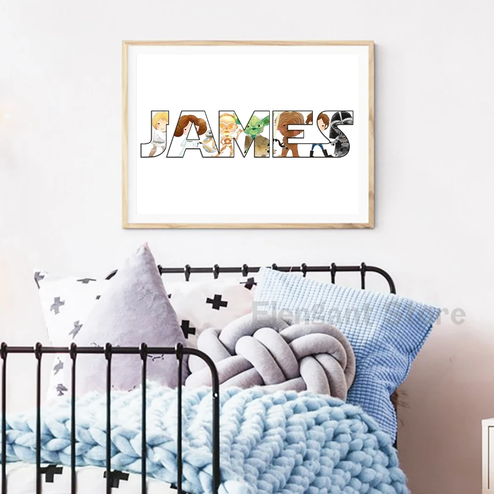 Personalized Space Wars Name Word Art Print Sci-Fi Character Poster Canvas Painting Wall Art Gift Home Decor