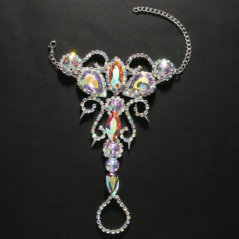 Sexy Colorful Hollow Toe Chain Anklet Belly Dance Accessories Beach Barefoot Geometric Rhinestone Anklet Bracelet for Women
