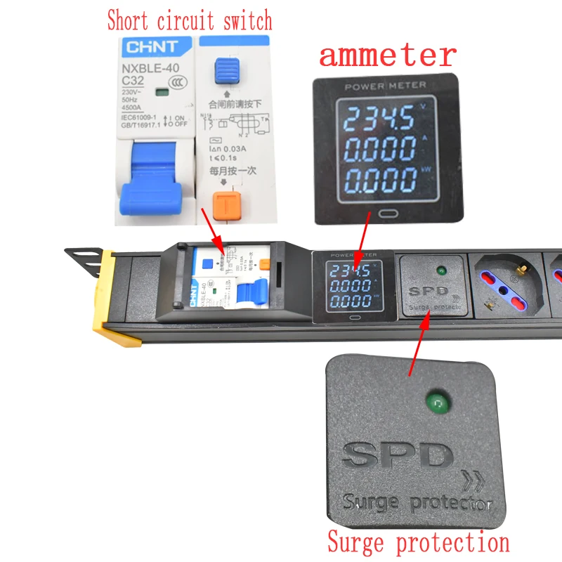 PDU power strip network cabinet rack 1-8 way German Italian socket 2M line 360 rotating bracket  ammeter Surge protection