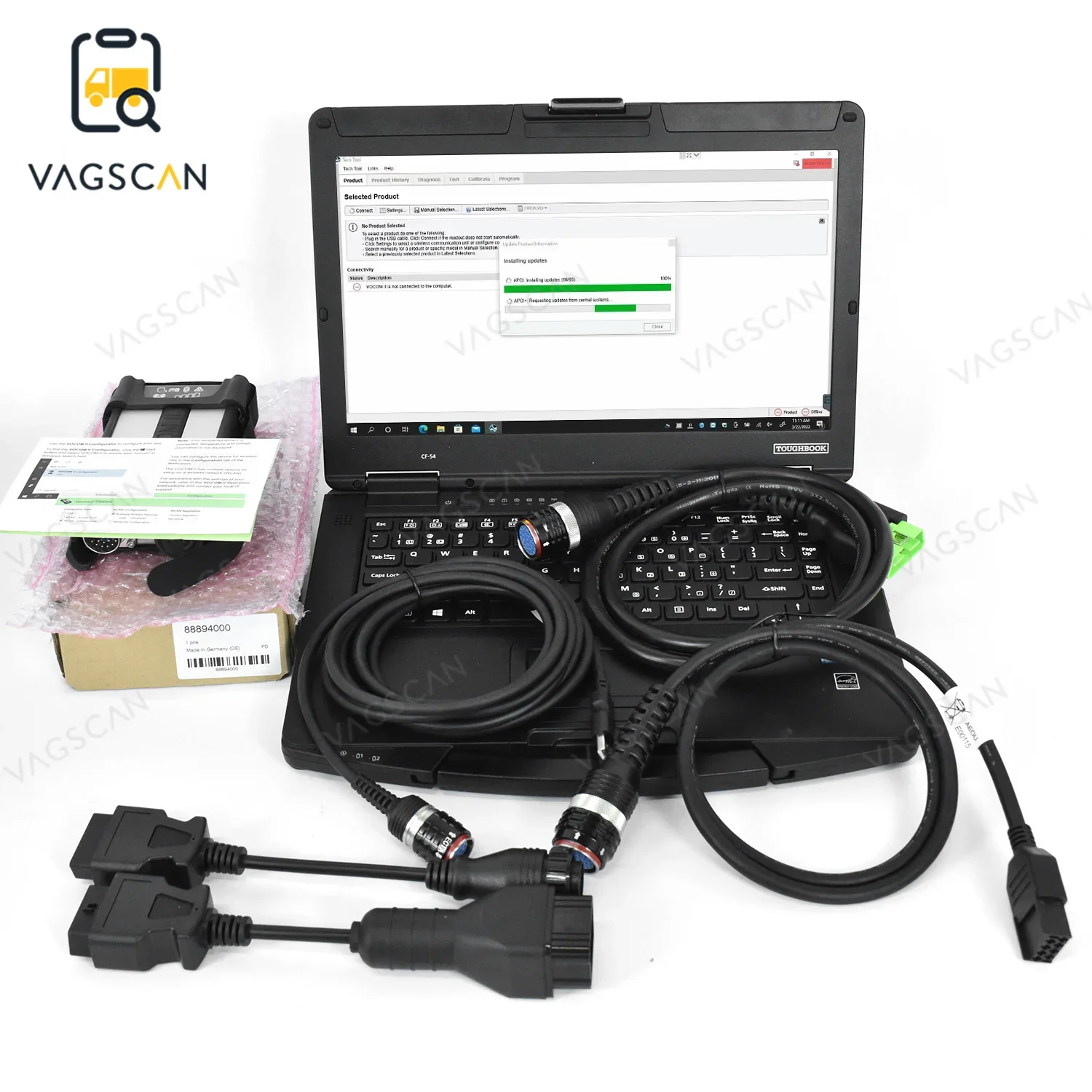 

CF54 laptop toughbook + For Genuine VOCOM II VOCOM2 88894000 truck excavator tool V2.8 PTT Premium Tech scanner diagnostic Tool