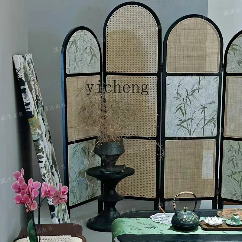 Solid Wood Rattan Small Screen Home Screen Entrance Partition