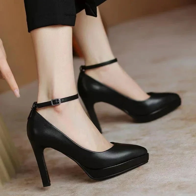 New White High Heels Women Spring Ankle Straps Pointed Toe Platform Casual Shoes for Women Classic Comfortable Women Work Shoes