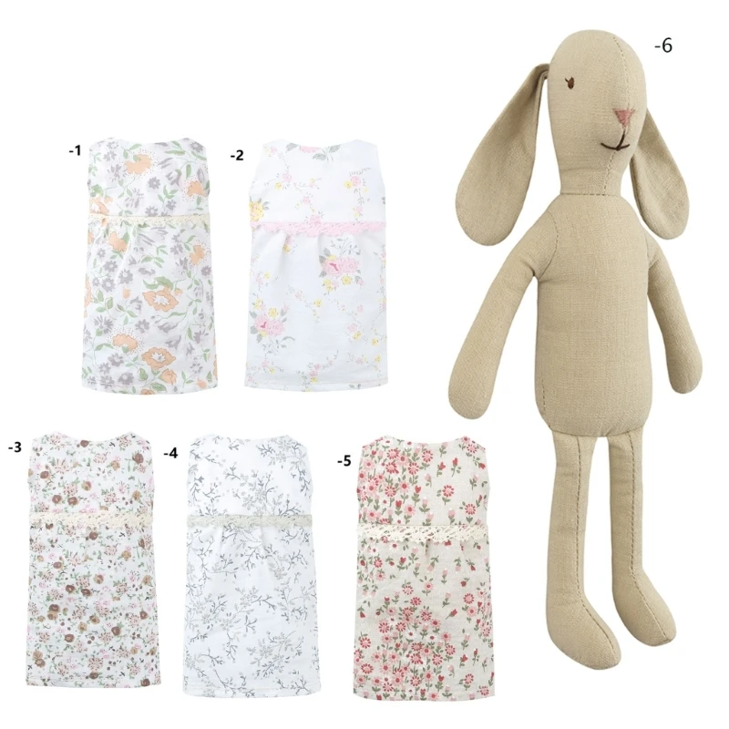 10inch Lovely Stuffed Rabbit Toy/ Floral Dress Clothes Dress Girls DIY Roleplay Dress Up Rabbit Game Stuffed Animal