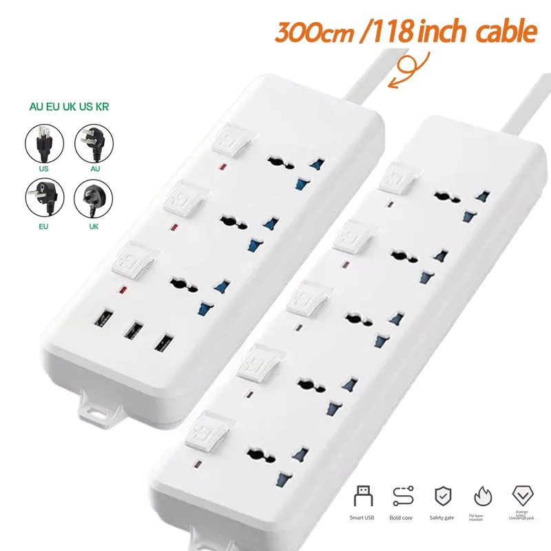 

Smart Extension Cord 3m/5meter multi Power Strip 3 USB With Separate Switch Extension Power Socket With Safety Protection