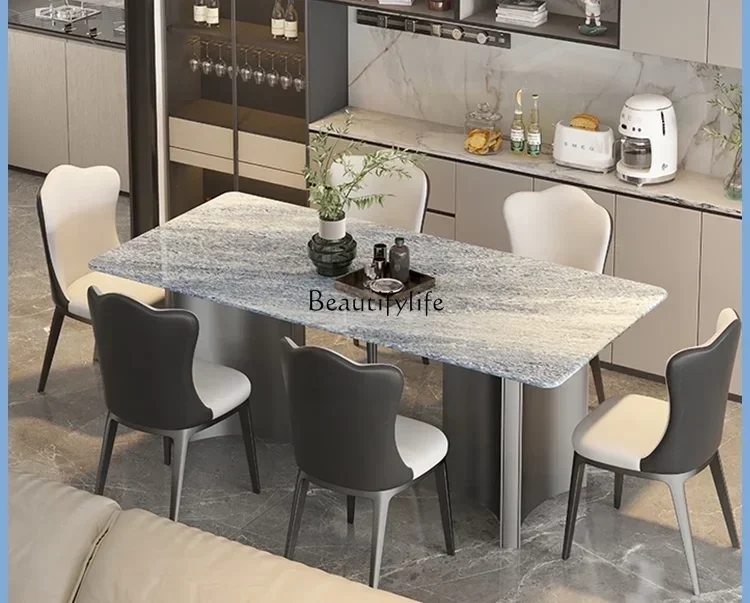 

FG10Italian Mild Luxury Marble Dining Table Home Blue Crystal High-End Modern Simple Rectangular