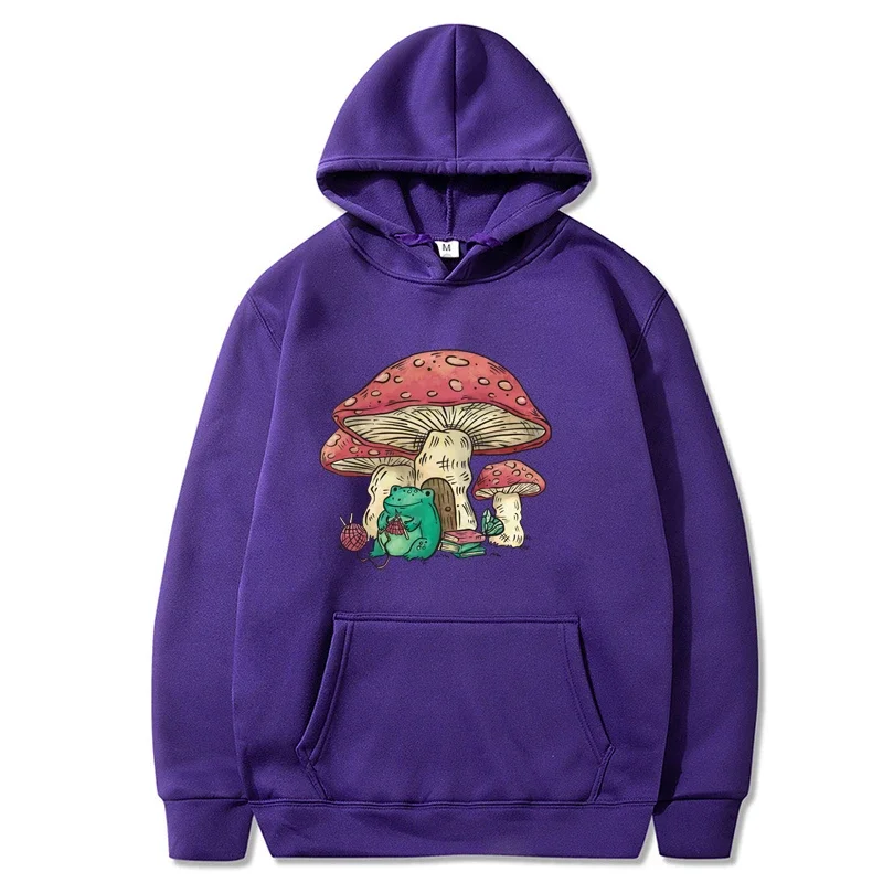 

Women Hoodie Cute Featuring A Mushroom House And A Frog Mens Tops Vintage Oversize Tee Clothing Casual Crewneck Man Hoodie