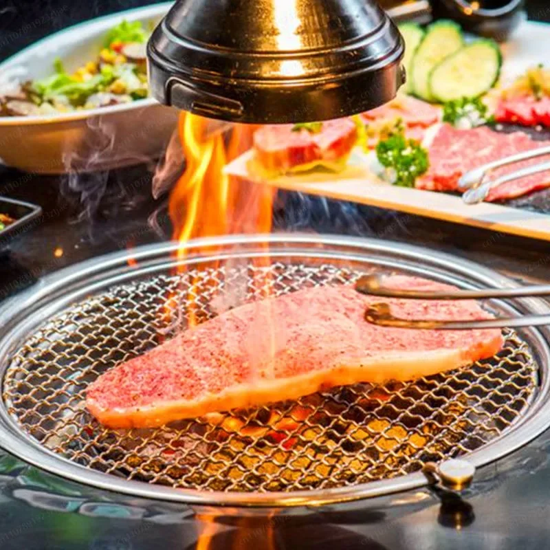Commercial Round Up-Draft Korean BBQ Grill, 304 Stainless Steel Smokeless Charcoal Stove for Restaurant Use
