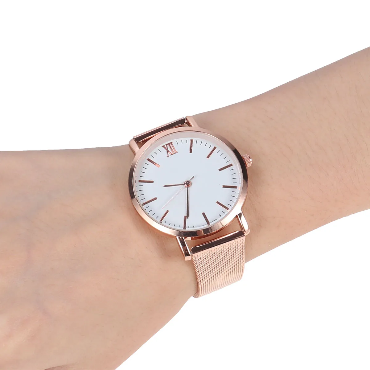 

Rose Gold Watch Elegant Fashion Quartz Wristwatch Mesh Belt Alloy Ladies Christmas Birthday Gifts Sturdy Durable Design