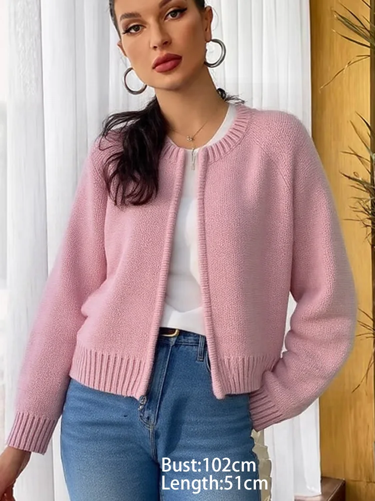 

New Fashion Knitted Short Cardigan Sweater Women Autumn Winter Long Sleeve Sweater Coat Casual Zipper Knit Lady's Outwear