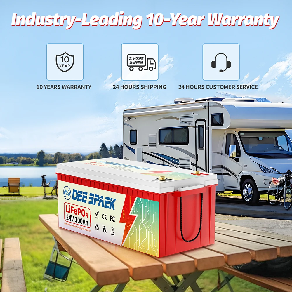 24V LiFePO4 Battery 100Ah With BMS Rechargeable Battery 24V Deep Cycles For Camper RV Home Energy Storage Solar Lithium Battery