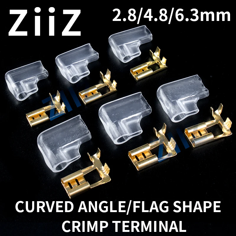 

100/200Pcs Gold/Silver Electric Flag/Right Angle Crimp Terminal Wire Connector Set2.8 4.8/6.3mm Female+sheath Brass Car ZiiZ