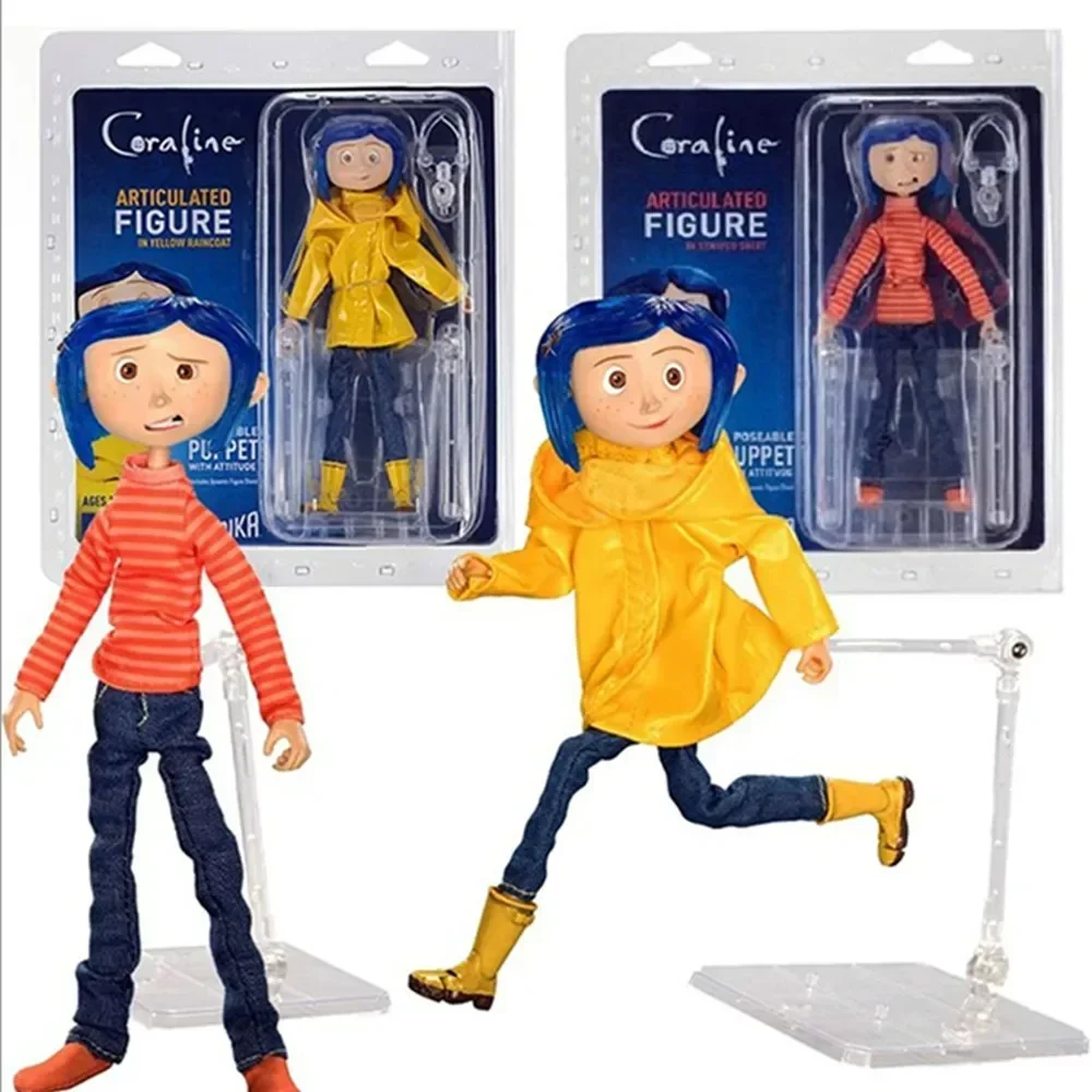 

NECA Anime Coraline Doll Articulated Anime Figure Raincoat Sweater In Striped Shirt Toy LA Girl Decoration Model Bithday Gifts