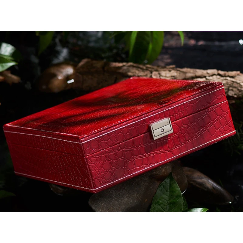 Alligator leather double-layer jewelry storage box Bracelet earrings jewelry box Necklace ring jewelry box Multi-layer jewelry b