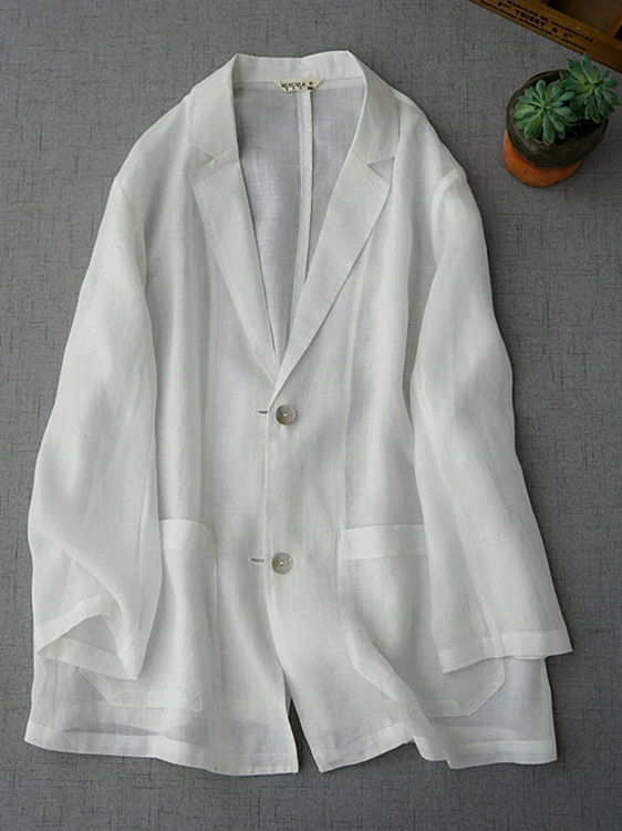 Casual Loose Women's Linen Suit Jacket Thin Outerwear Pure Color Sleeveless Sun Protection Shirt Versatile Fashionable