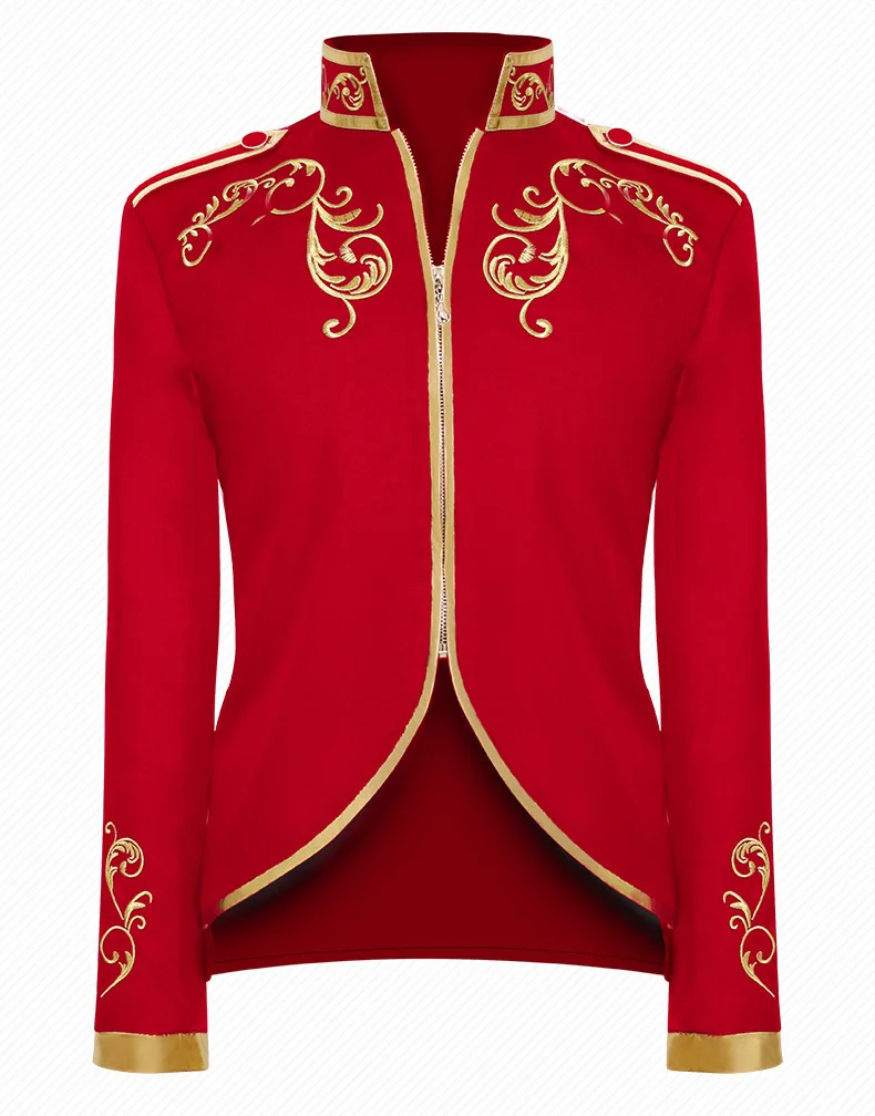 Medieval European and American court prince cos suit jacket with gold embroidery standing collar retro jacket drummer stage outf