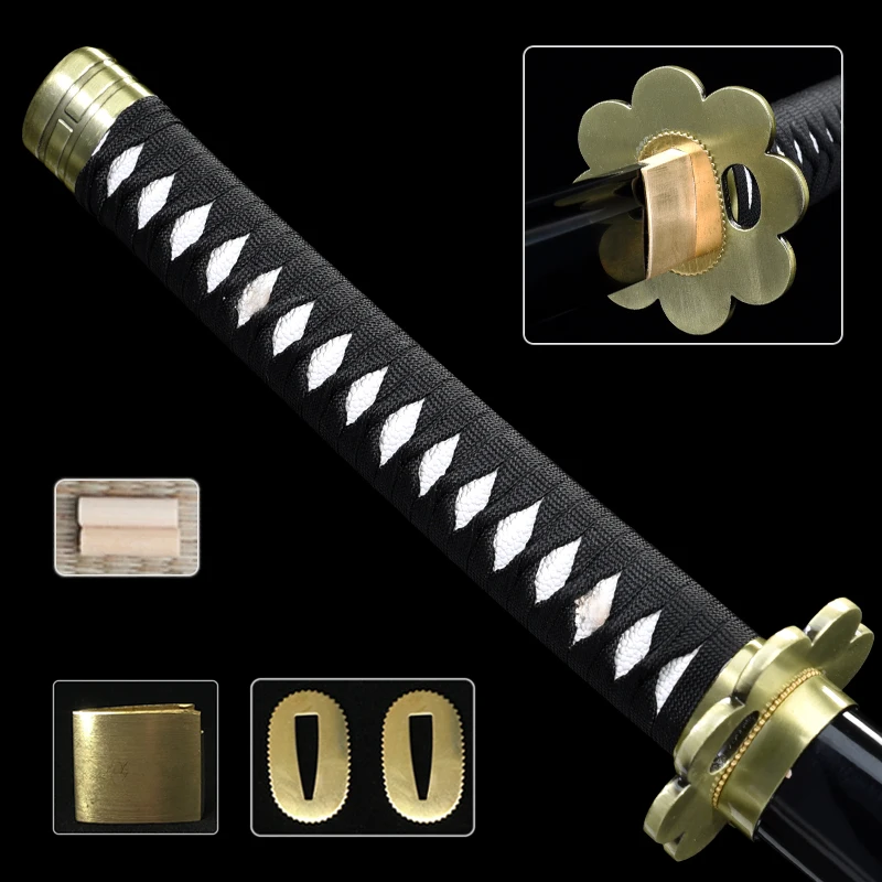 Cosplay Zoro ONE PIECE Sword Handle Set Tsuba Fittings Katana Tsuka Zinc Alloy Kashira&Fuchi Brass Habaki Seppa