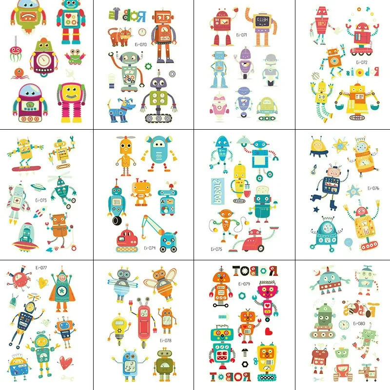 Robot Tattoo for Children Glowing Dark Waterproof Luminous Racing Car Dinosaur Fake Tattoo Stickers Body Art Christmas Halloween