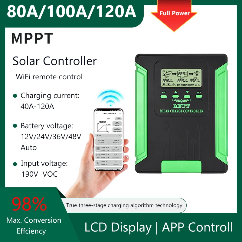 12V-48V MPPT Solar Charge Controller 80A 100A 120A WiFi Solar Panel Regulator LCD USB for Lifepo4 Lead Acid Lithium Battery