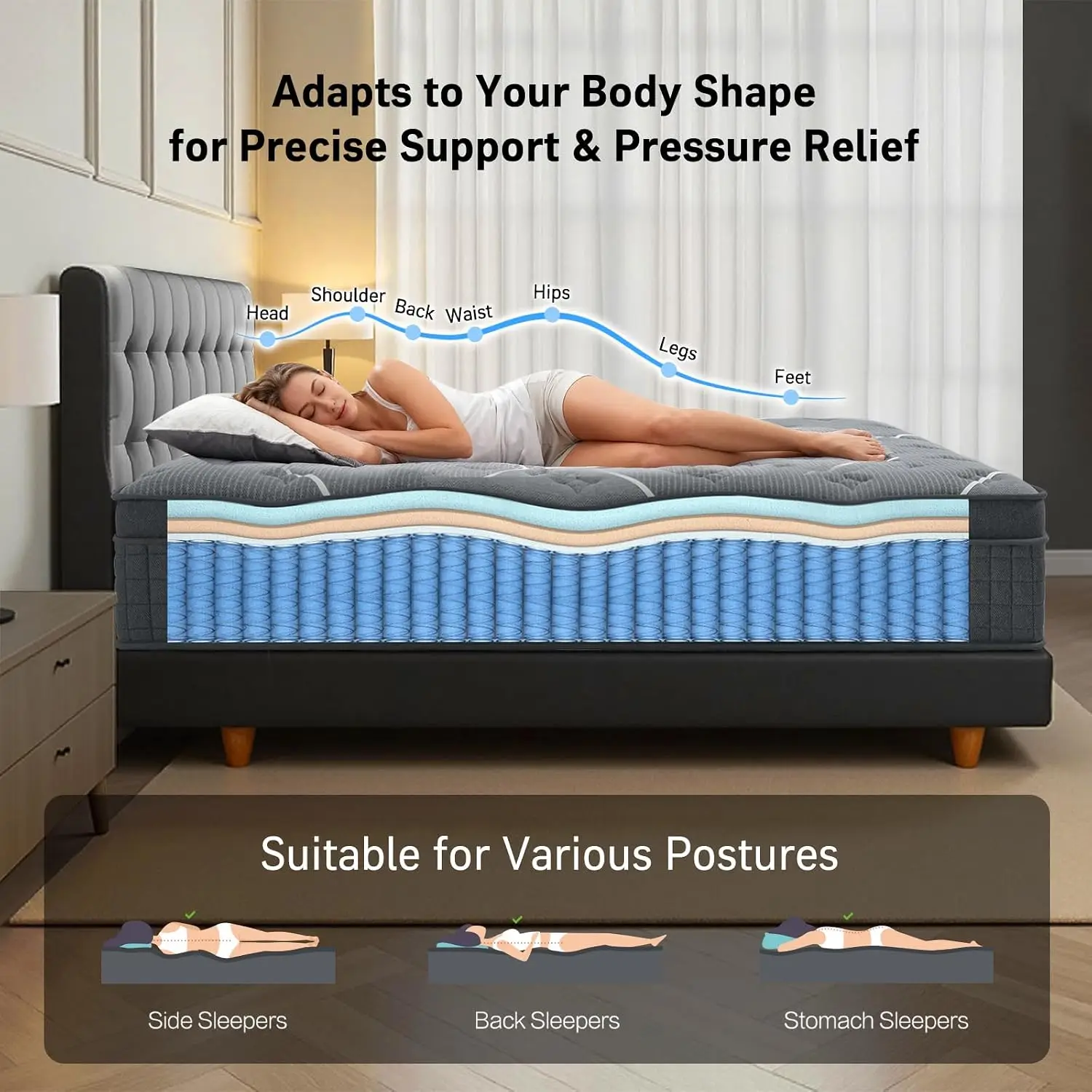 Queen Mattress, 10 Inch Queen Size Mattresses in a Box,Hotel-Level Luxury Upgraded Cooling Gel Memory Foam Upgraded Pocket Sprin
