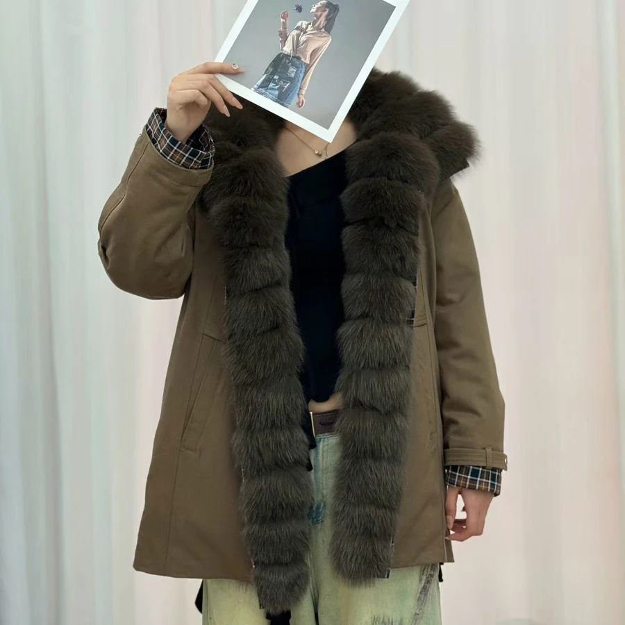 

Женский пуховик средней длины с меховым воротником, куртка-пуховик из натурального меха, куртка из натурального лисьего меха, хит продаж, куртка из натурального меха