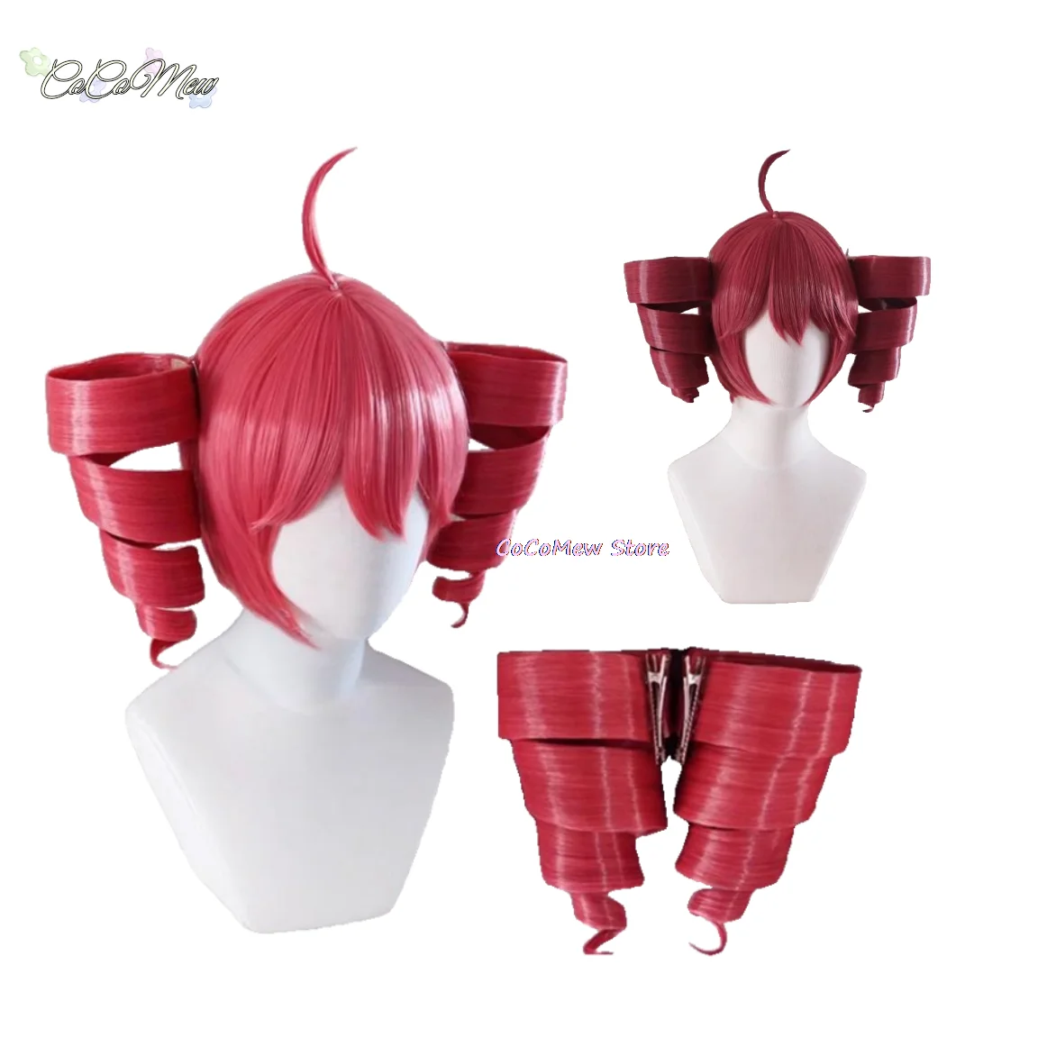 Anime Kasane Teto Wig Cosplay Women Cute Red Ponytail Wig High Heat Resistant Hair Teto Wig Free Wig Cap Long Curly Hair