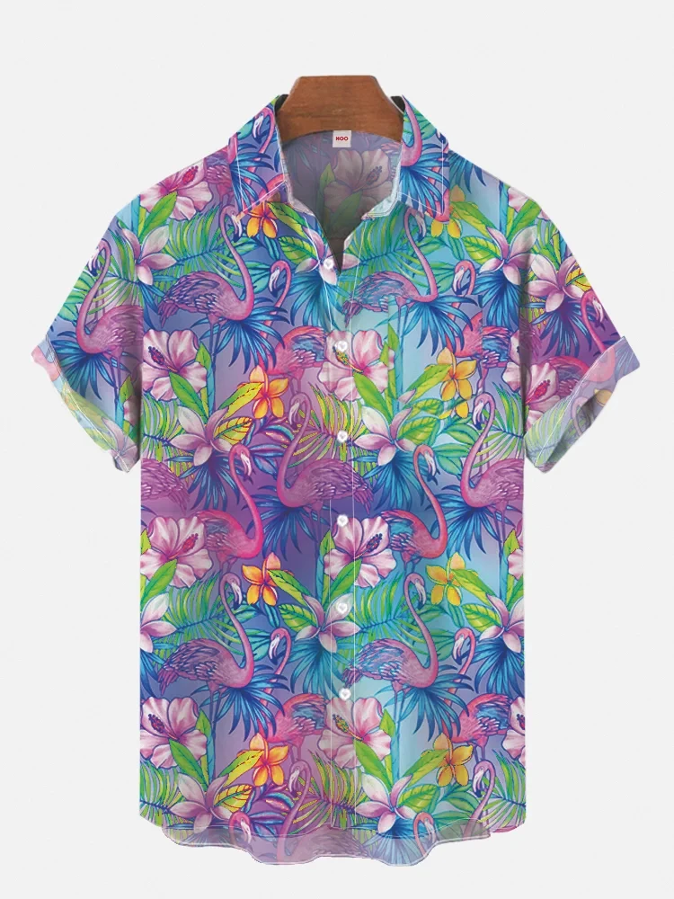 

Men's summer new 3D printed colorful huolie pattern Hawaiian shirt casual printed floral short sleeve Hawaiian tropical top