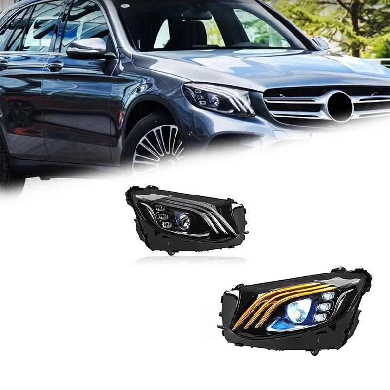 

Автомобильные фары FT для GLC W253 2016-2019: Светодиодные проекционные фары в стиле LED, дневные ходовые огни, автомобильные аксессуары