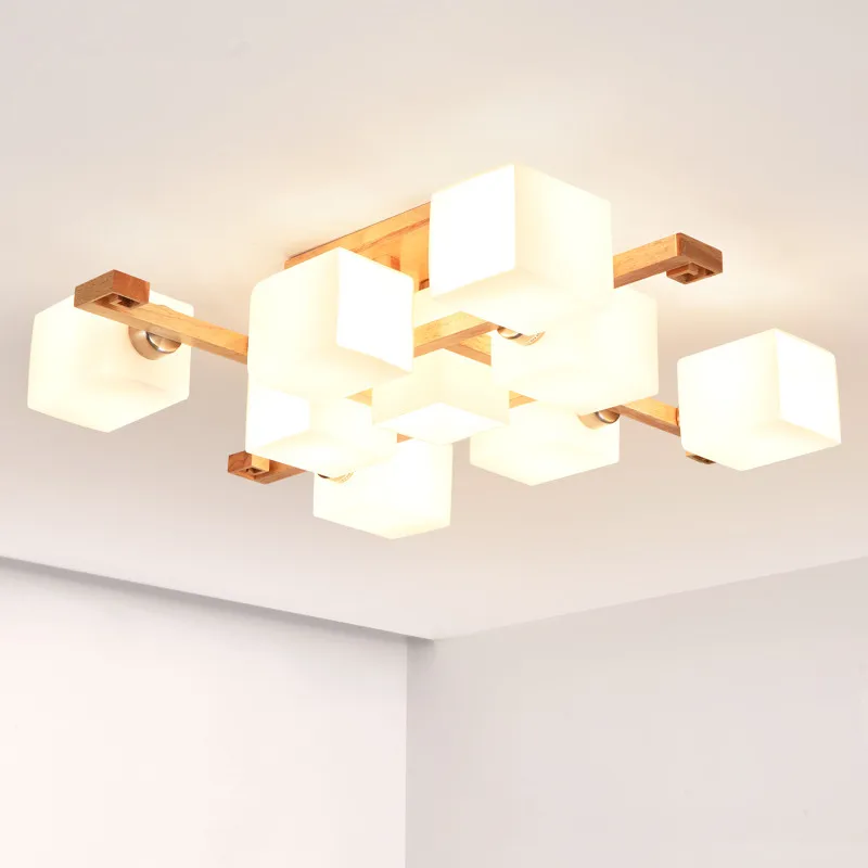 

Tatami square led chandelier For Kids Bedroom Square Wooden chandelier Indoor lustre Japanese country style lamp