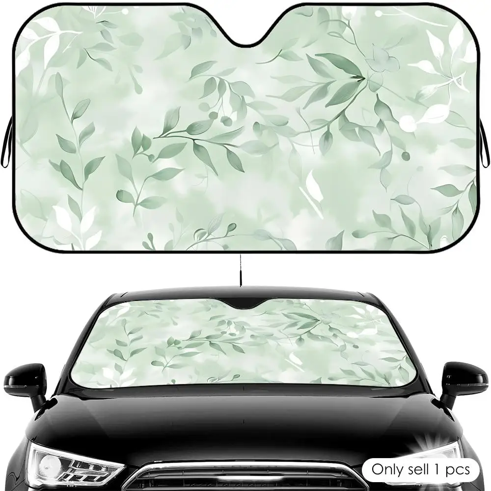 Sage Green Floral Pattern Sun Visor Foldable Universal Car Windshield Sun Shade UV Protection Heat Insulation Foldable Cover