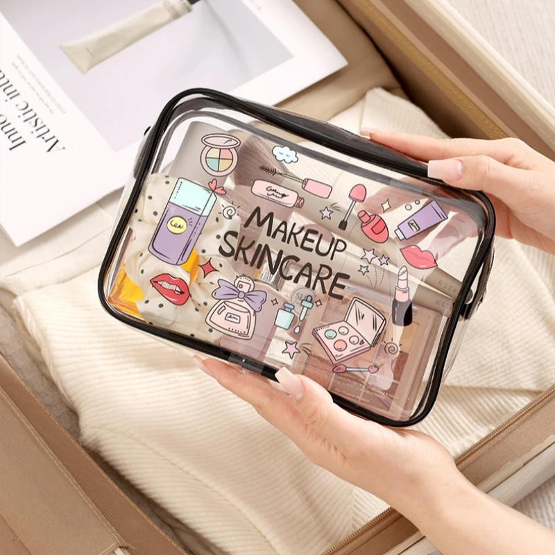 1pc Printed transparent makeup bag, travel storage bag, data cable cosmetics storage bag