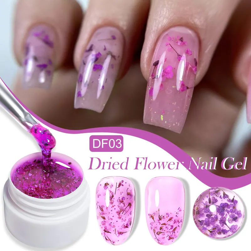 LILYCUTE 8ml Purple Pink Dried Flower Gel Nail Polish Natural Flower Fairy Nail Art Gel Soak Off UV LED Painting Gel Varnishes