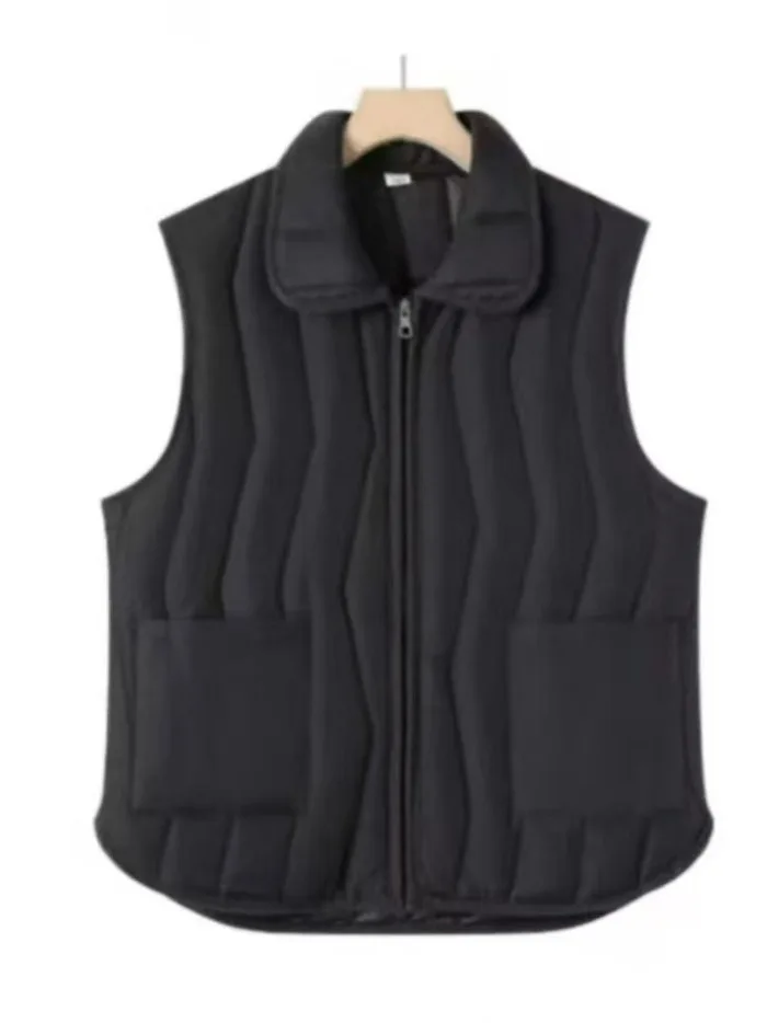 두꺼운 칼라 여성 조끼 가을 패션 슬림핏 컬러 블록 보온 백리스 소형 재킷 겨울 출퇴근 스타일