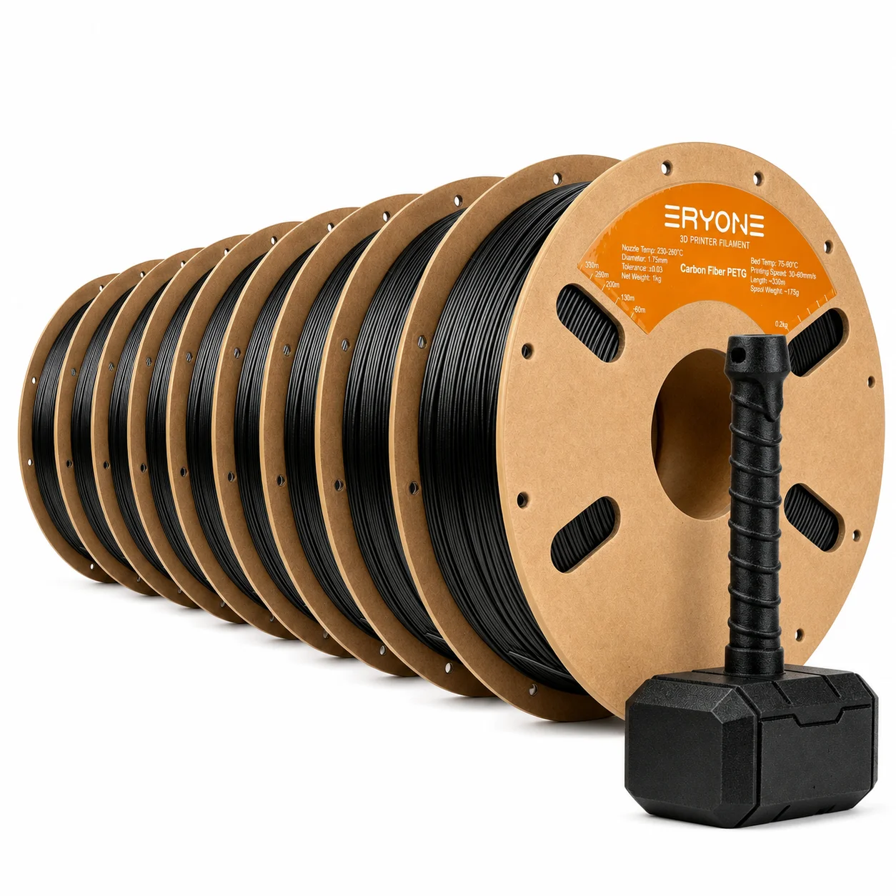 ERYONE PETG-CF Filament 1,75 mm, kohlefaserverstärktes 15% CF 3D-Drucker-Filament, hohe Festigkeit, hohe Steifigkeit, hohe Zähigkeit, matte Oberfläche, geringe Verformung, 10 kg Großpackung, 10 Spulen