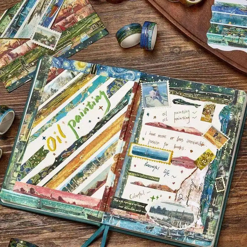 

Retro Paper Tape Dunhuang Ancient Style Oil Painting 20 Rolls Hot Stamping Set Retro Mural Line Decoration DIY Tent Tape Gift