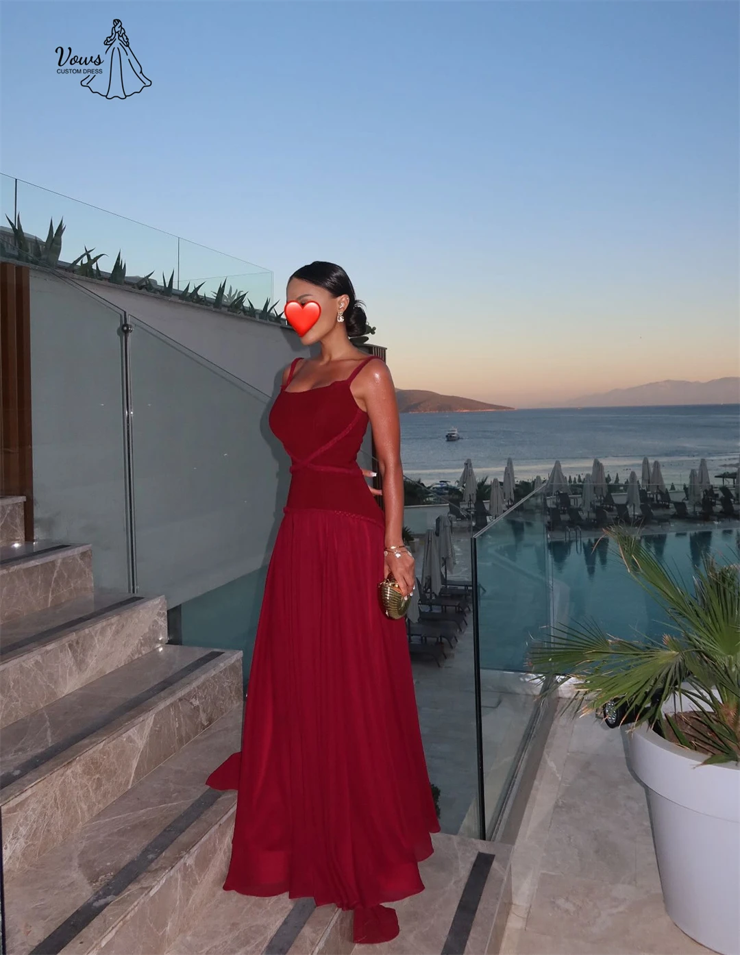 فساتين سهرة مصنوعة حسب الطلب من Vows فساتين حفلات نسائية أنيقة للسيدات 2025 شريط أحمر للسيدات فستان شيفون للحفلات الراقصة فاخر 2025