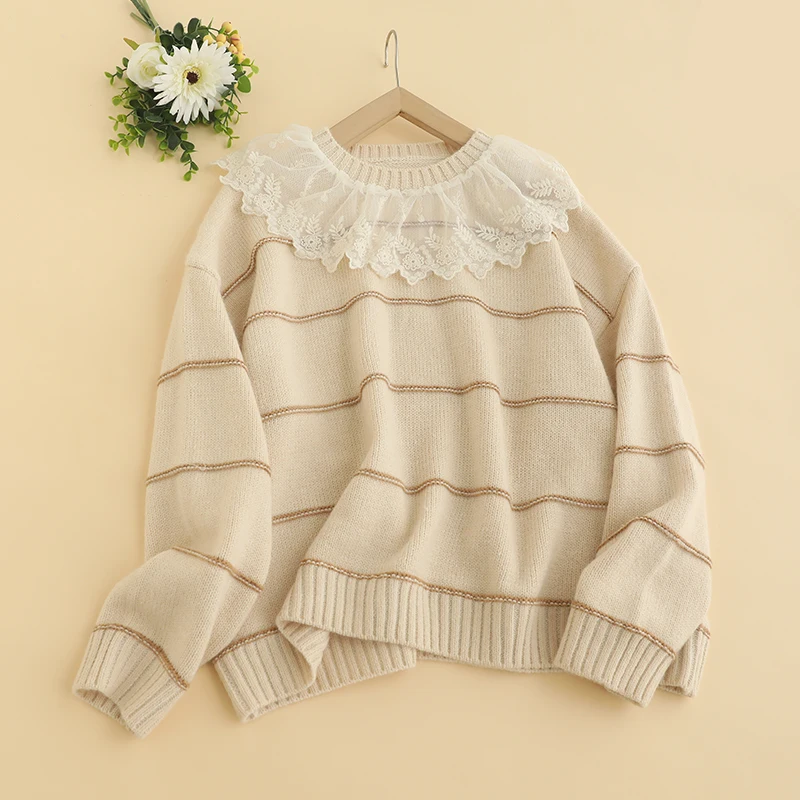 Autumn New Sweet Round Neck Pullovers Sweater Women Long Sleeve Casual Pullovers D207