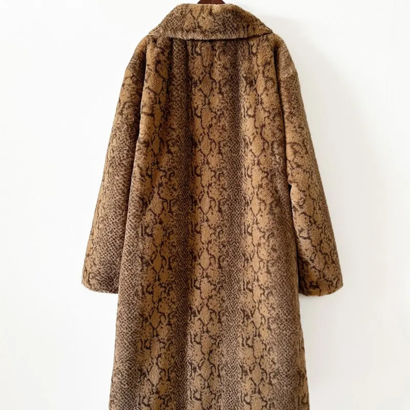 Engrossar manter quente solto cobra padrão jaquetas casaco 2025 pele de inverno fofo casacos longos jaqueta outerwear dos homens pele do falso leopardo topos