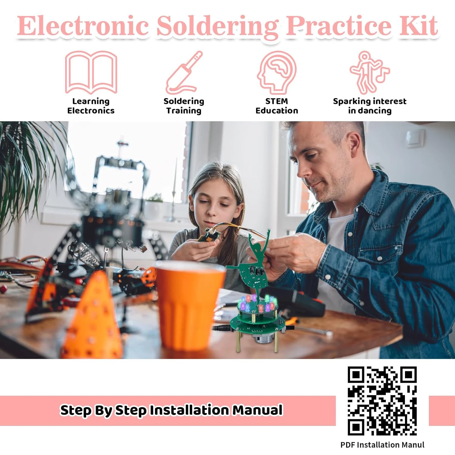 Soldering Practice Kit Ballerina Girl DIY Electronics Kit RGB LED Rotating Music Box Beginners Welding Learning for STEM Gift