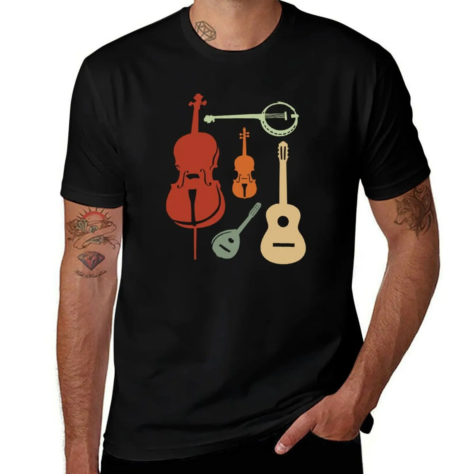 Bluegrass Instruments for Folk Bluegrass Country Music Fans T-Shirt Simple Solid Color Crew Neck Tee T-Shirt