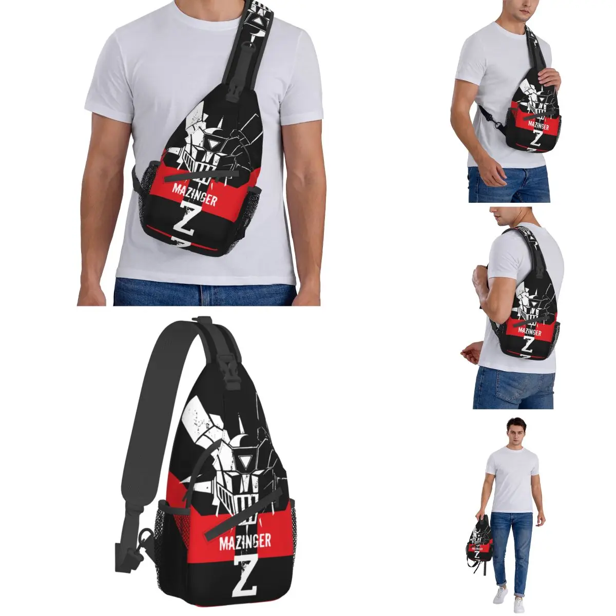 Mazinger Z Head Robot Crossbody Sling Bags Printed Chest Bag UFO Robot Grendizer Shoulder Backpack Daypack Hiking Travel Camping