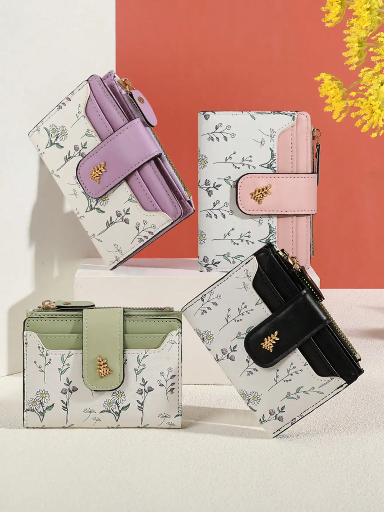 

MADLEY Elegant Floral Print Metal Button Compact Wallet For Women Wallet Mini Wallet Purse Wallet Fall Small Wallet Cute Wallet