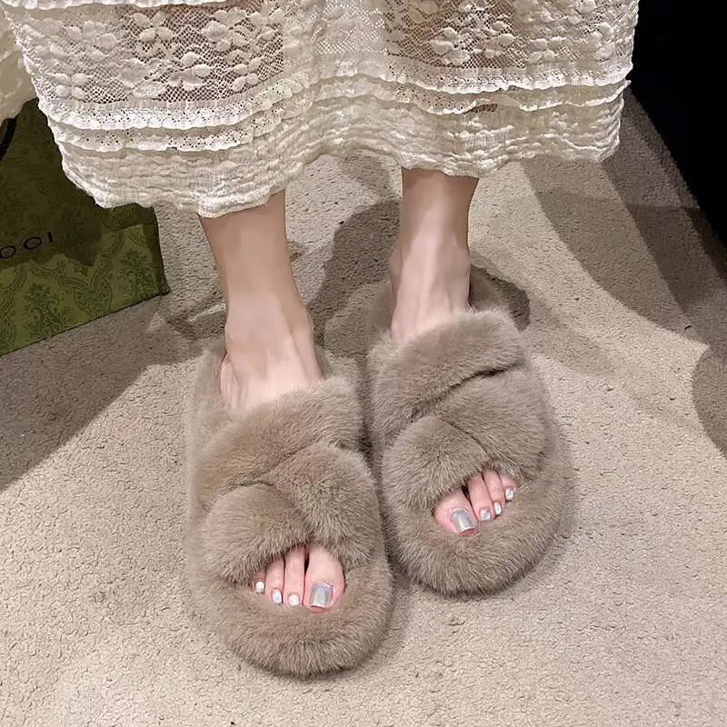 Thick-Soled Mao Mao Slippers Worn By Women In Autumn And Winter 2024 New Comfortable Leisure Cotton Mop With One Pedal.