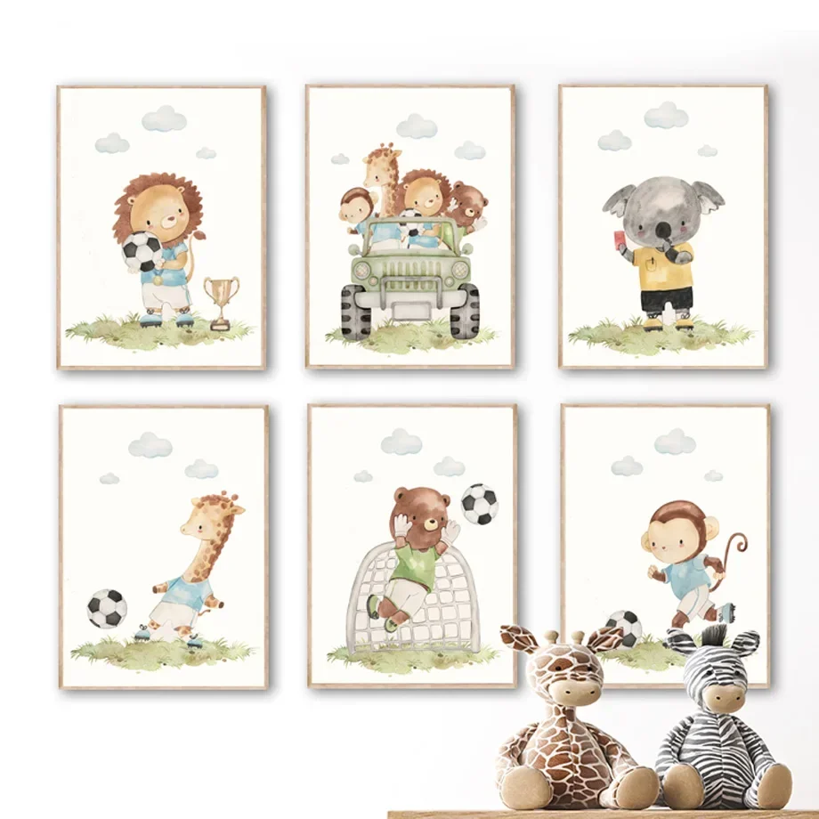 

Lion Giraffe Koala Monkey Bear Football Car Nursery Wall Art Canvas Painting Poster And Print Wall Pictures Kids Boys Room Decor