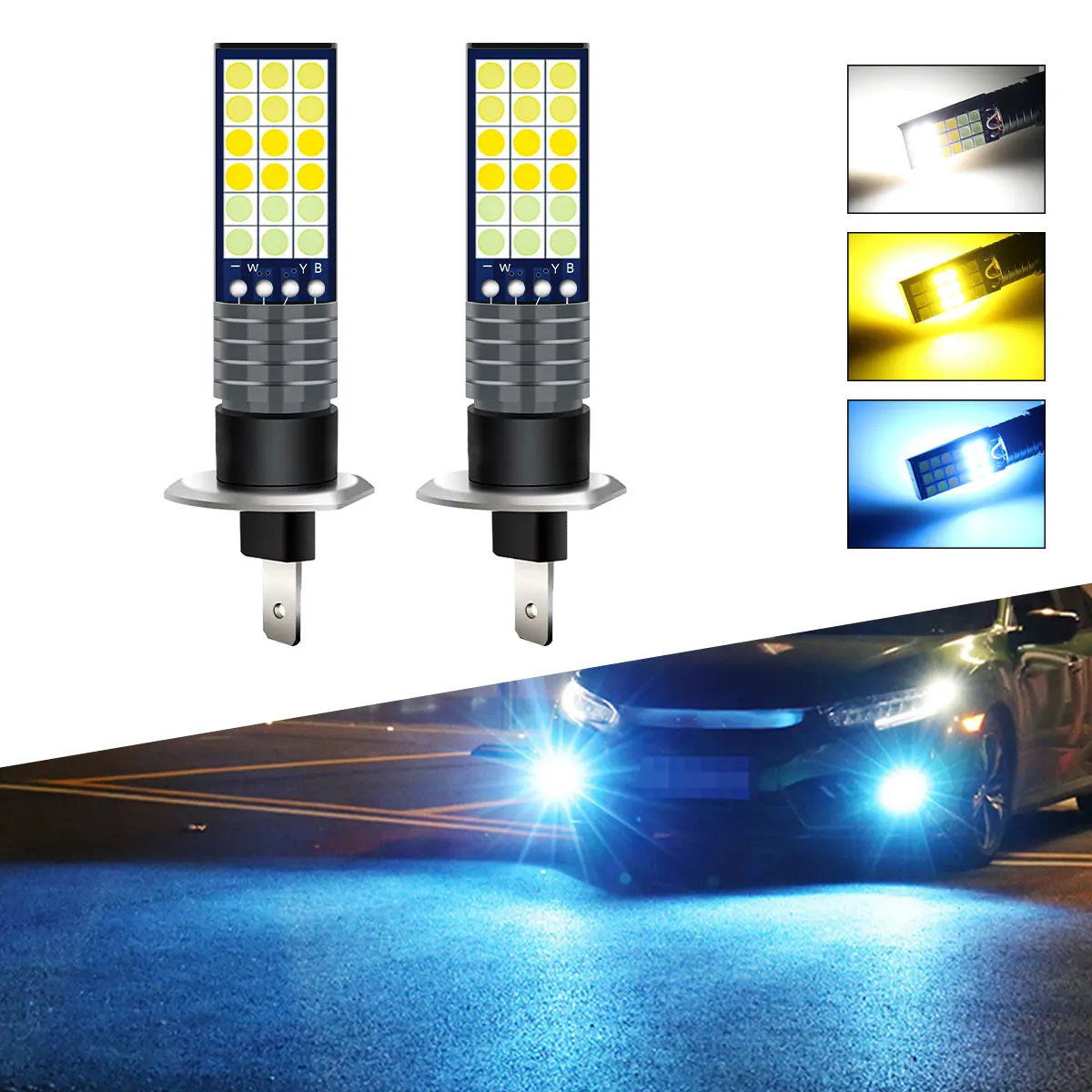 

2PCS H1 H3 LED Bulbs Fog Light 12-36V Headlight 3030 36SMD Car Day Driving Running Lamp Auto Front Lamp Leds Light for Vehicle