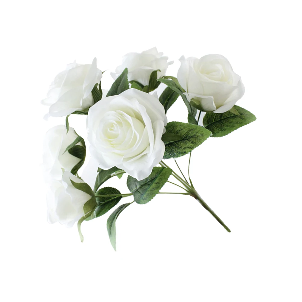 

Simulation Flowers Silk Flowers Artificial 7 Heads Rose Bouquet for Home Bridal Wedding Party Festival Decor (White)