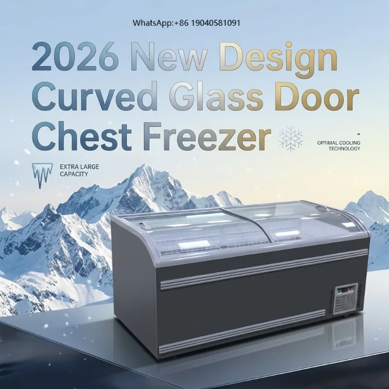 Professional Commercial Display Chest Freezer Sliding Glass Door -20C Horizontal Freezer for Frozen Food Mart