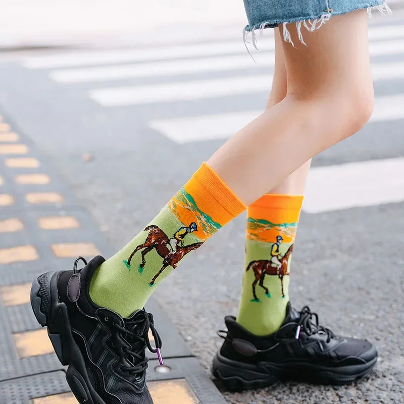 1 Pair Autumn Winter Retro Men Socks Couple Socks New Art Van Gogh Mural World Famous Oil Painting Series Funny Socks