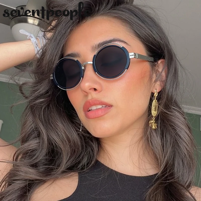 Lunettes de soleil rondes polarisées à petite monture pour femmes, marque de luxe, tendance, creuses en métal, Steampunk, nuances ovales pour dames, 2025