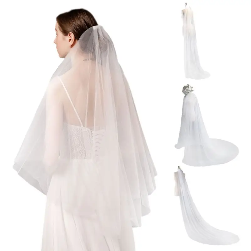 ZB91 Wedding Dress Accessories Bridal Veil Simple for Extra Long Trailing Nude Yarn P