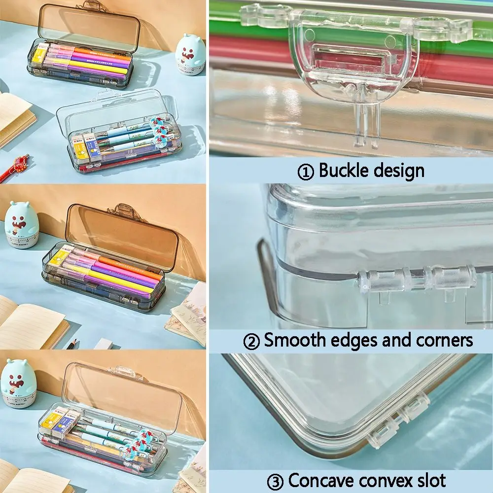 Multifunctional Transparent Large Capacity Pencil Case Storage Case Stationery Box Pencil Box